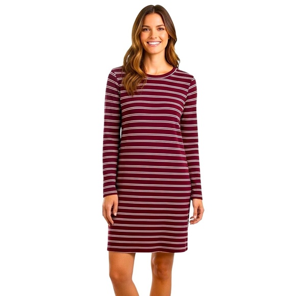 Kaileigh Dresses & Skirts - Kaileigh Burgundy & White Striped Long Sleeve casual comfy soft Dress size small